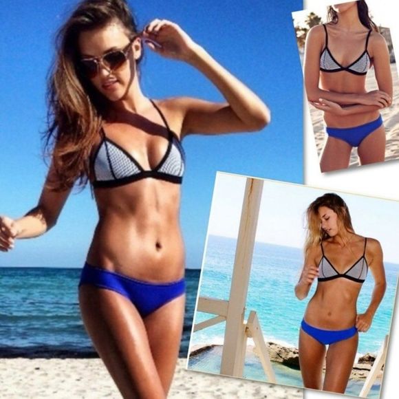 Triangl Ollie Penny Wanderlust Mesh Overlay Neoprene Bikini Blue Black Small - Picture 1 of 10